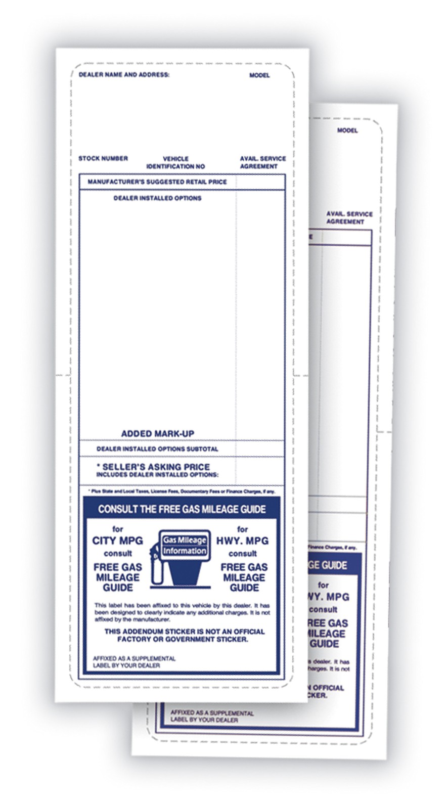 Addendum Sticker – Blue – 3 3/4″W x 10 1/2″L – Pack of 100