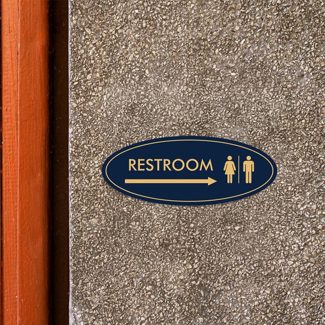 1 Pack Oval Restroom Right Arrow Sign Brushed Gold Large Wall Door Decor
