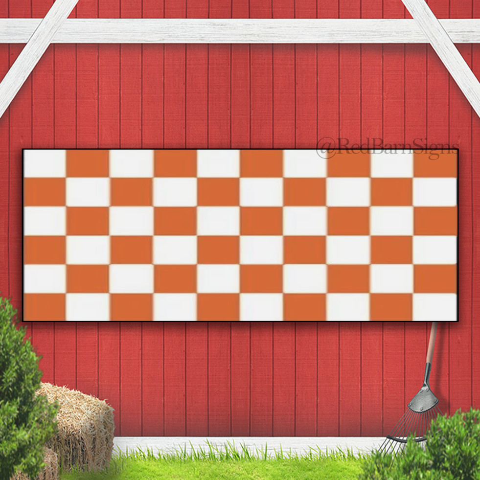 Orange and White Checkered Advertising Banner Store Sign Party