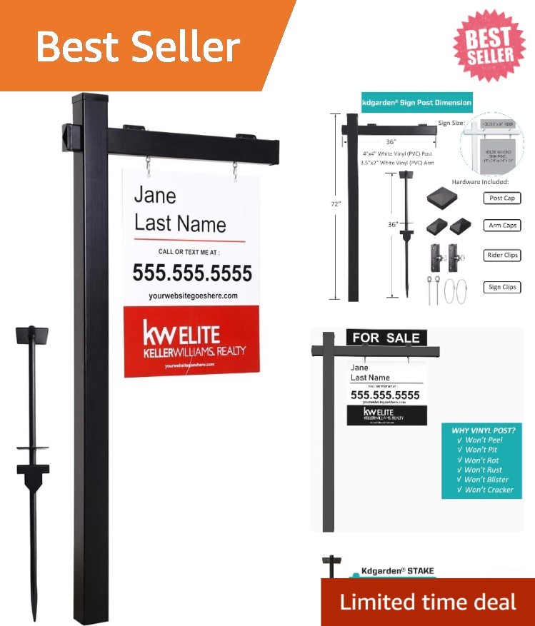 Elegant 72” Black Vinyl Realtor Sign Post with Pre-Printed Open House Text