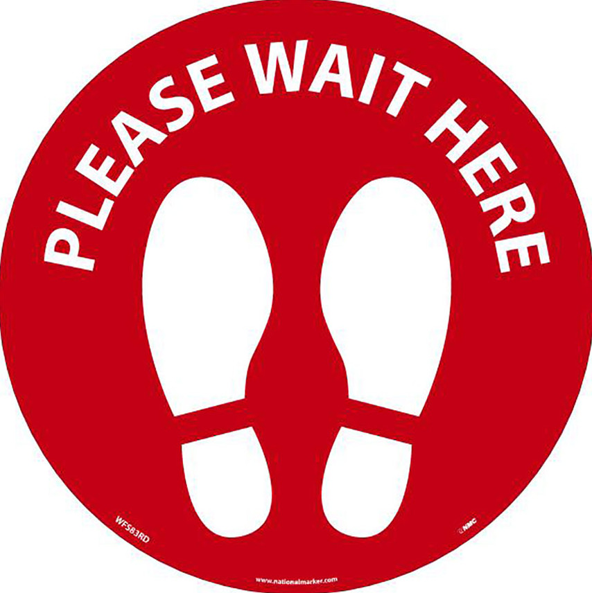 Please Wait Here Circular Floor Sign Vinyl Adhesive