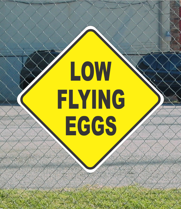 Yellow Low Flying Eggs Metal Sign 12×12 barn chicken coop