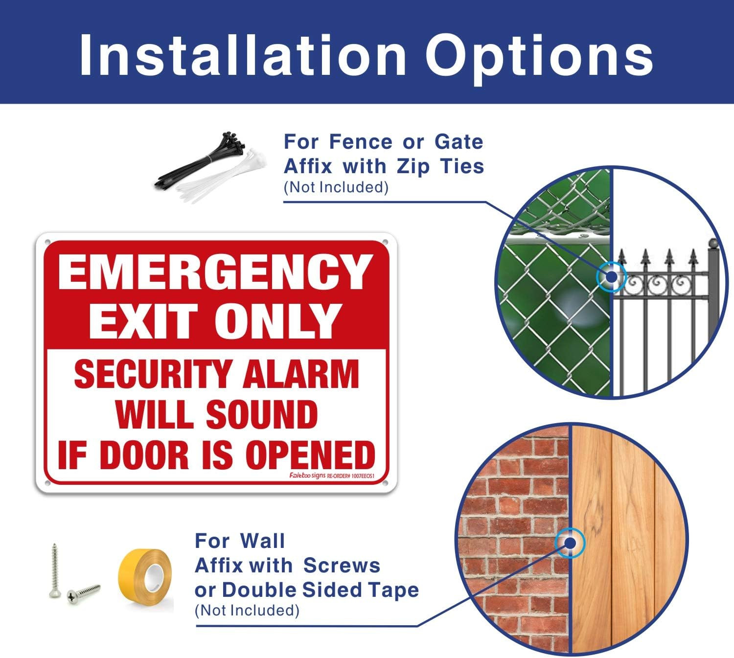 Emergency Exit Only – Security Alarm Will Sound If Door Is Opened Sign, 2 Pack,