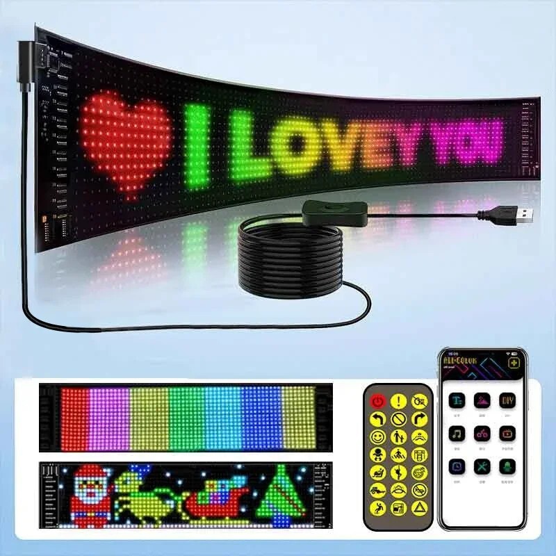 LED RGB Car Eye Sign Animation Matrix USB Panel DIY Programmable Bluetooth Pixel