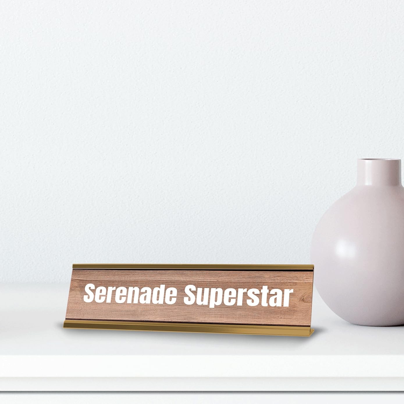 Serenade Superstar Gold Frame Desk Sign (2×8″) | Novelty Workplace