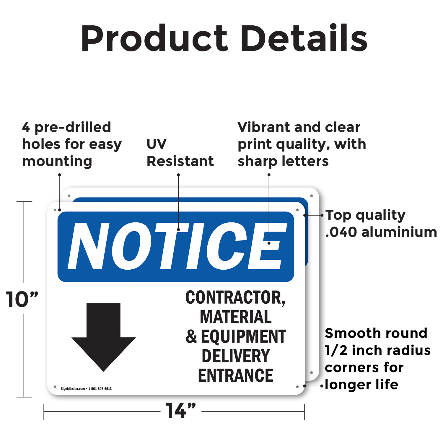 (2 Pack) Contractor Material And Equipment OSHA Notice Sign Decal Metal Plastic