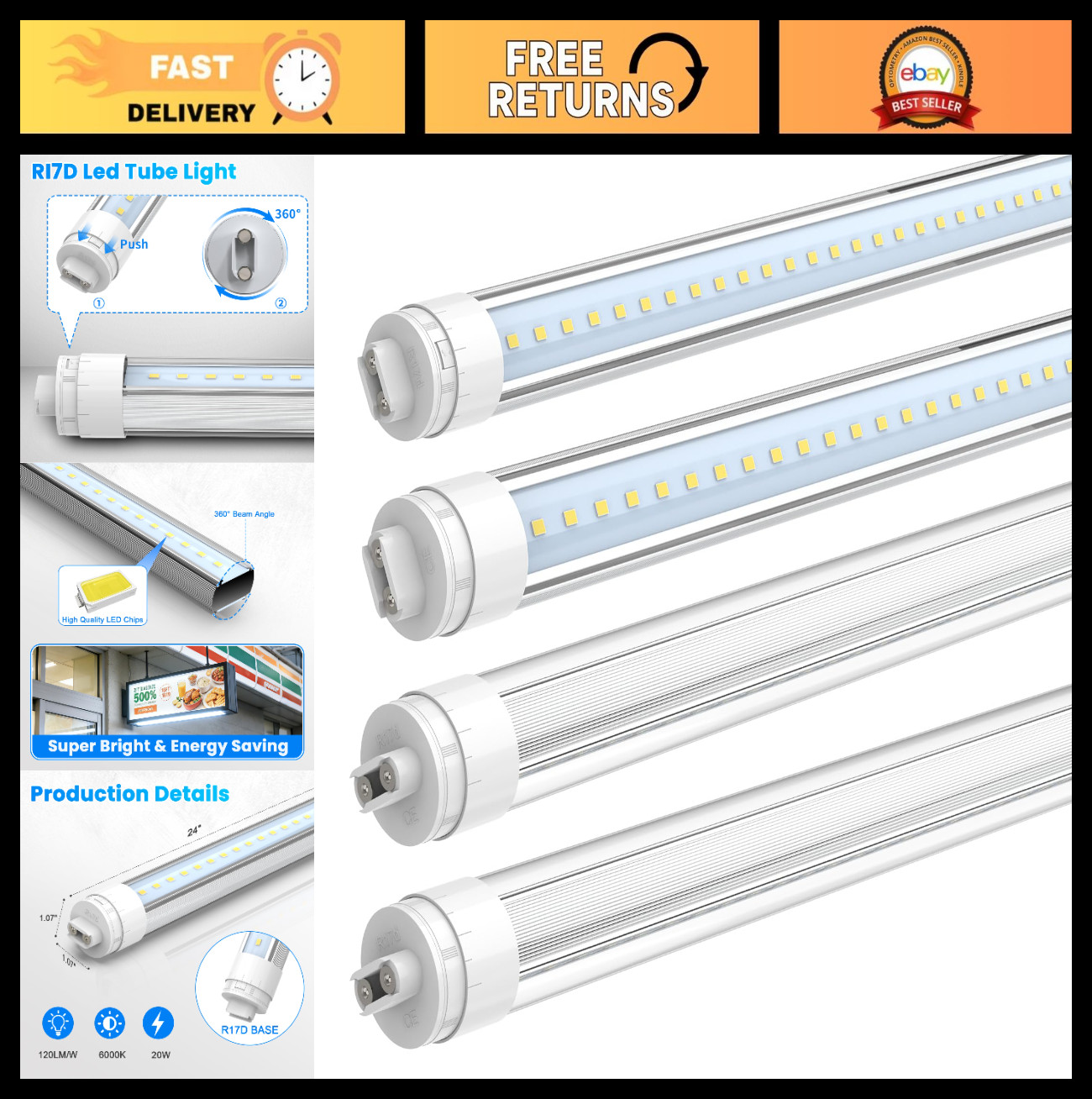 5ft LED T8 T10 T12 Tubes 28W R17D/HO Base – Outdoor Double-Sided Sign Lighting 6