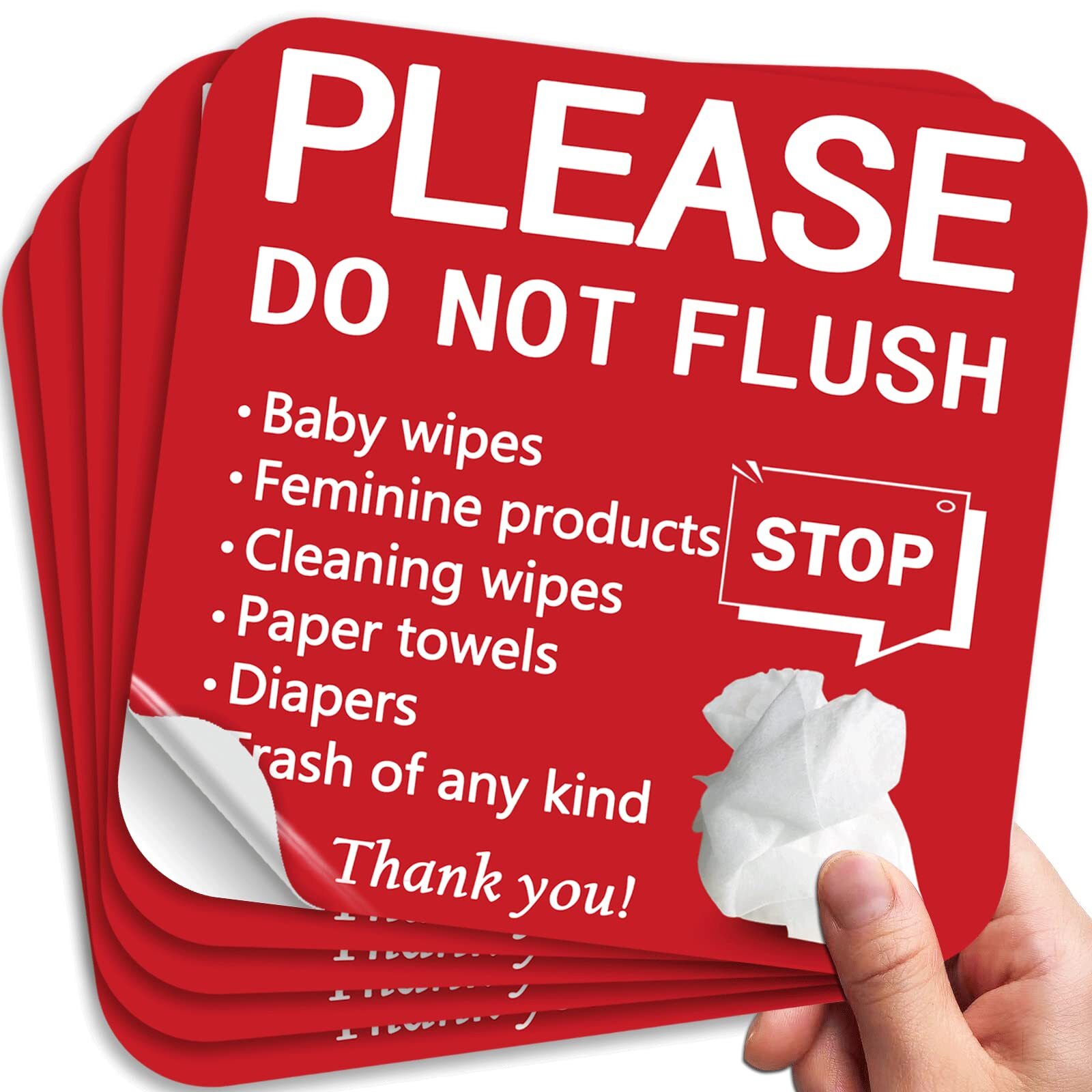 5 Pack 6×6 Inch Do Not Flush for Bathroom, Self-adhesive