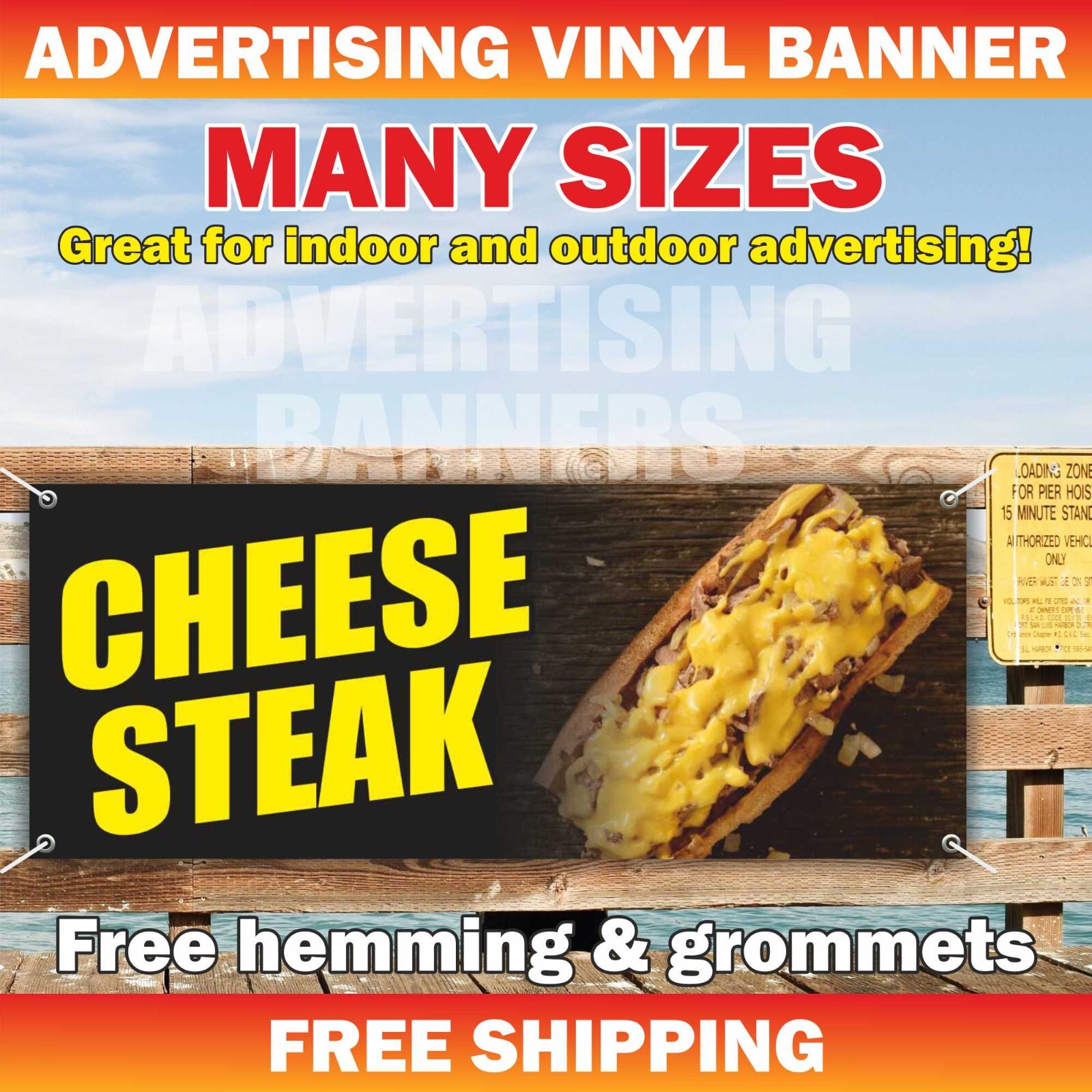 Cheese Steak Advertising Banner Vinyl Sign Burger BLT Food Sandwich Cheeseburger
