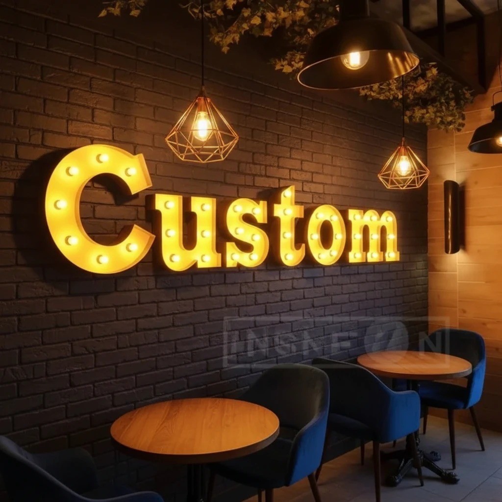 Custom Bulb Letters Metal Light Marquee Signs Custom Business Illuminated AA
