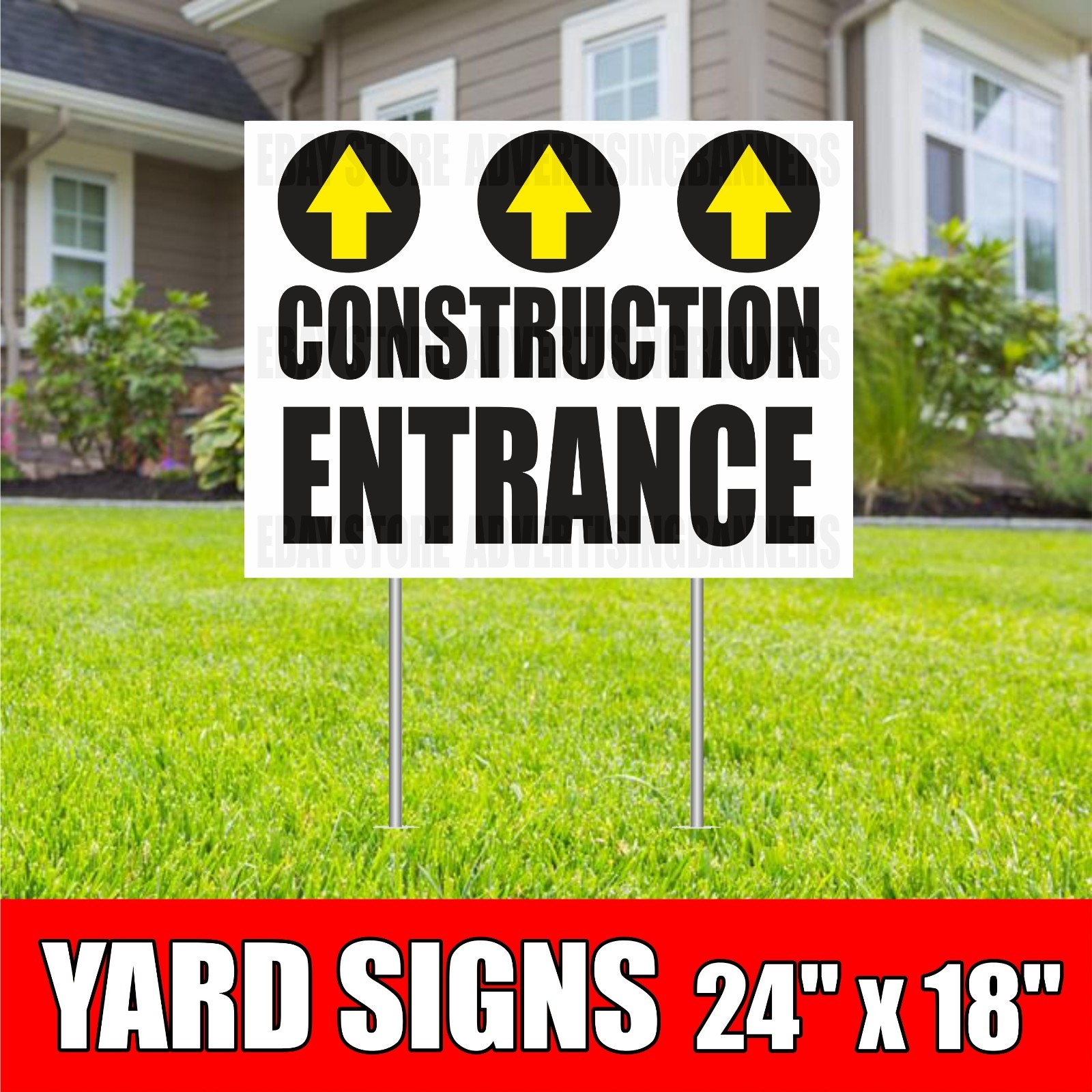 CONSTRUCTION ENTRANCE Yard Sign with H-Stakes Parking Warning Exit