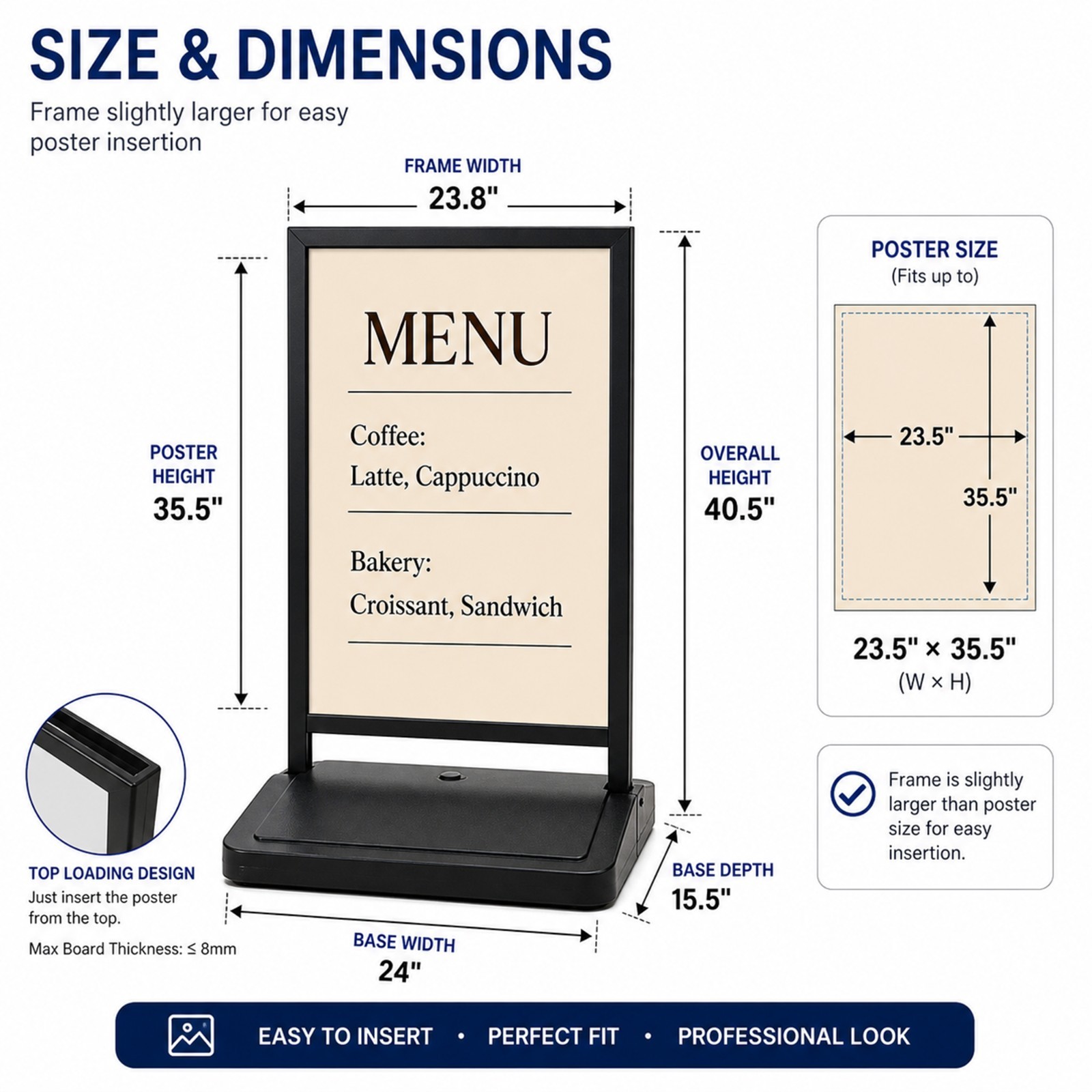 Floor Stand Sign Holder 23⅔”x35½” Indoor/Outdoor Sidewalk Refillable Water