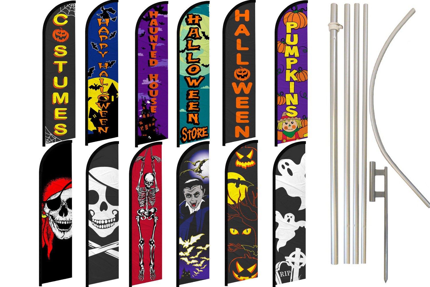 Halloween Full Curve Windless Swooper Flag Pole Kit Decor Costumes