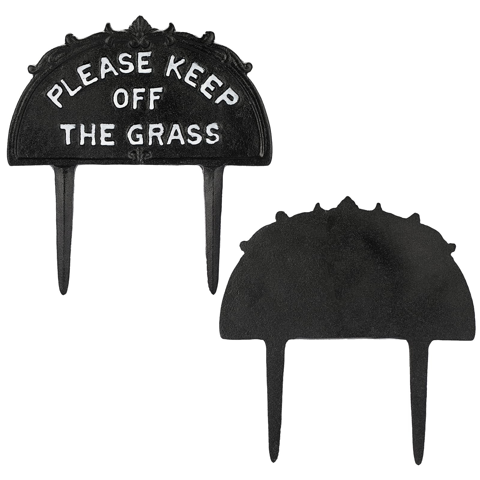 JUXYES Pack of 2 Cast Iron Please Keep Off The Grass Yard Sign Stake