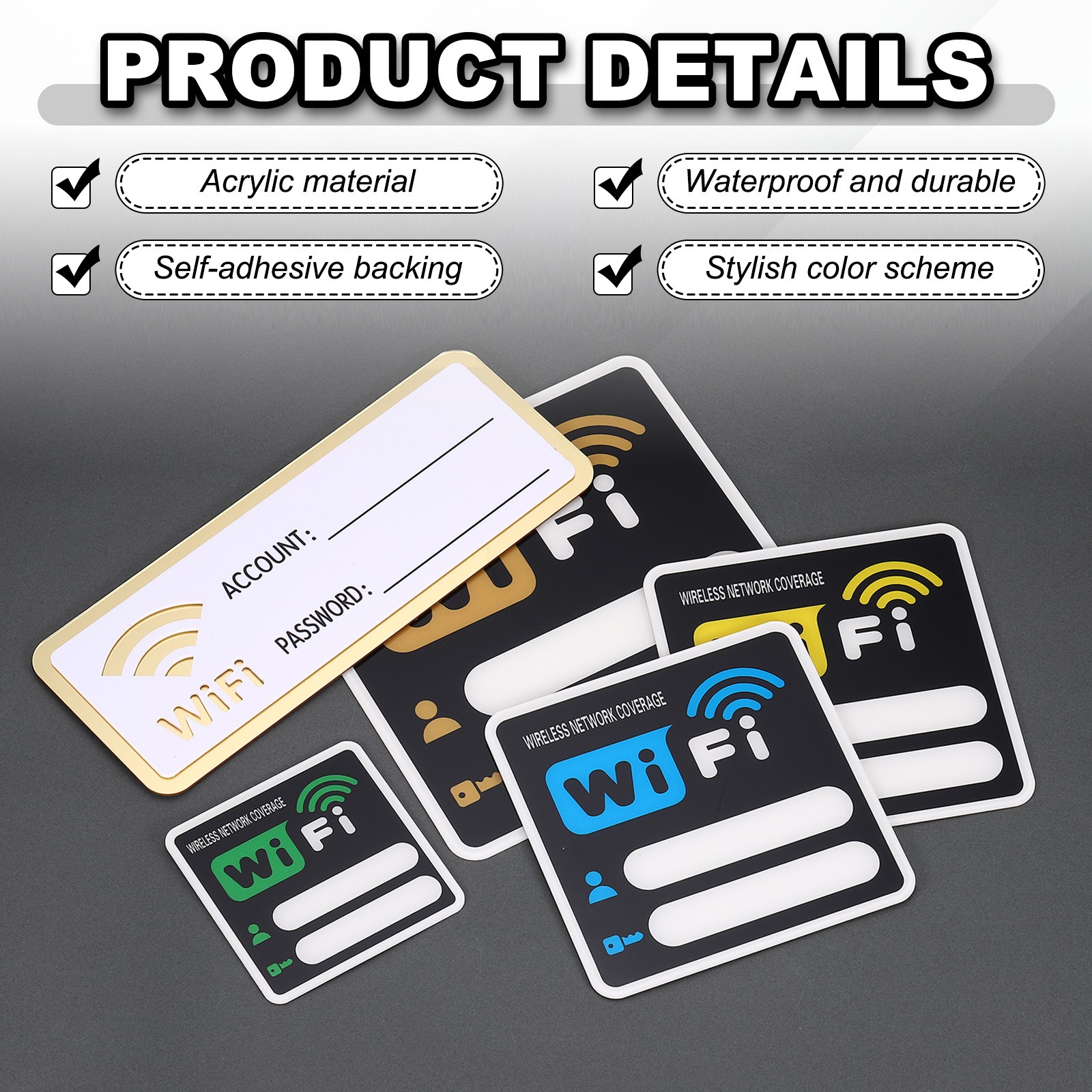 8″ x 8″ Wifi Password Sign, 1 Pcs Acrylic WiFi Sign Self Adhesive, Yellow