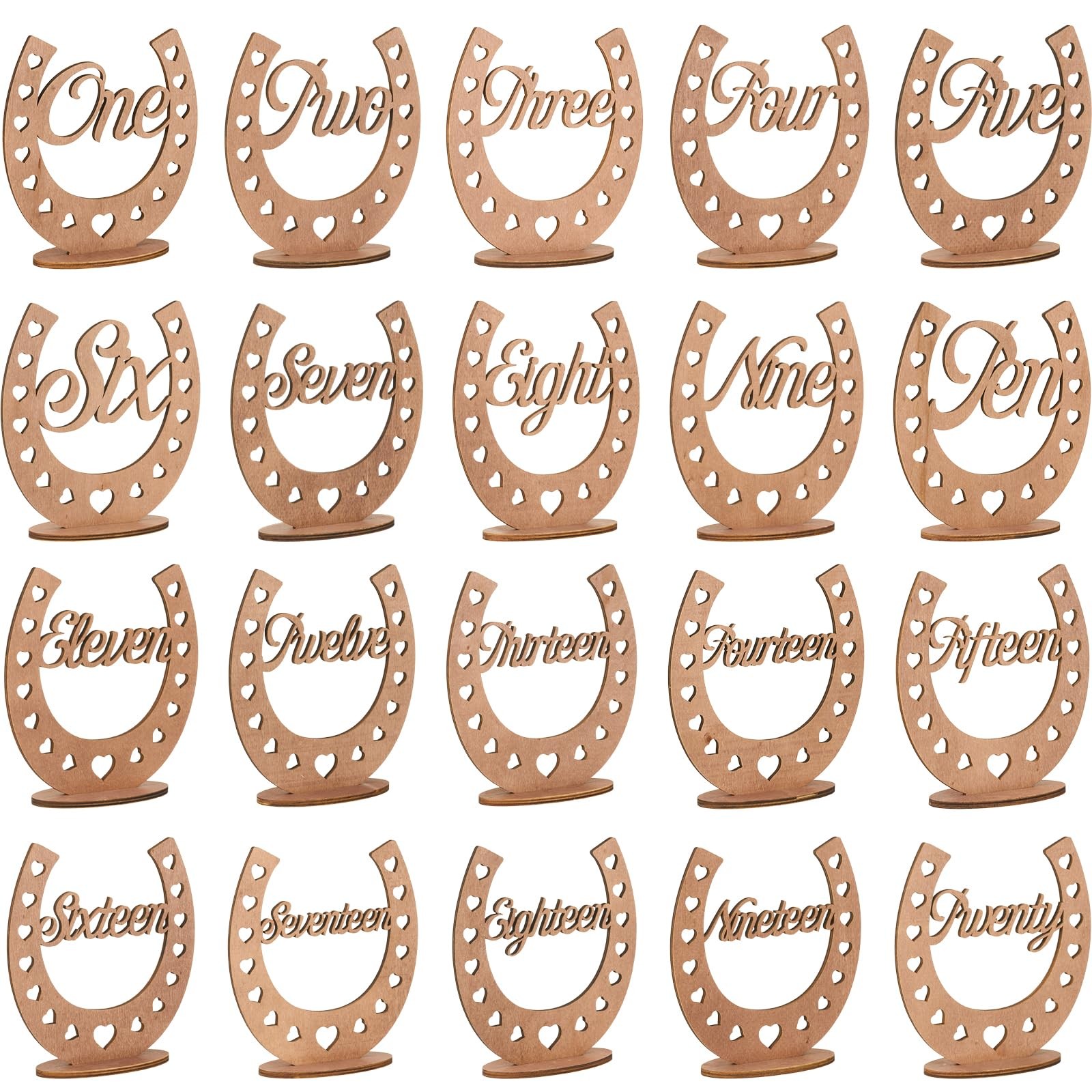 Rustic Horseshoe Wedding Table Numbers 1–20 with Stand 5.5″ Wooden Table Sign…