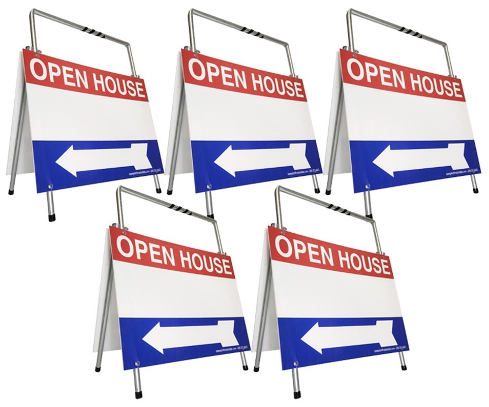 Real Estate Open House Sign Kit Metal A-Frame 5 Pack Red-White-Blue