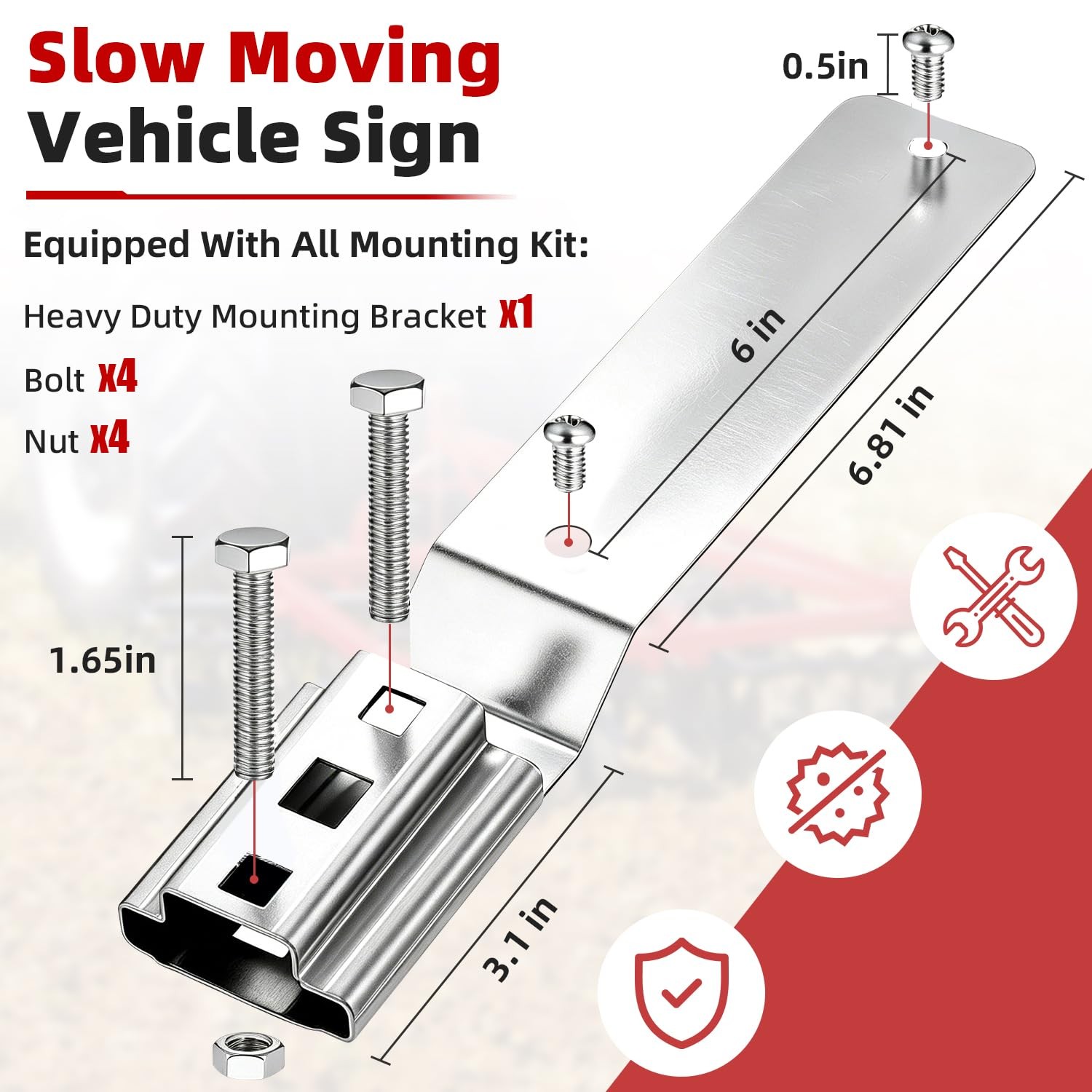 Slow Moving Vehicle Sign Triangle with Mounting Bracket, 16 x 14 Inch