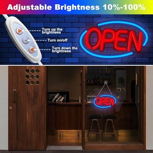 Bright Dimmable LED Open Neon Sign for Business, Store, Bar, Office – 14.17″x7.8