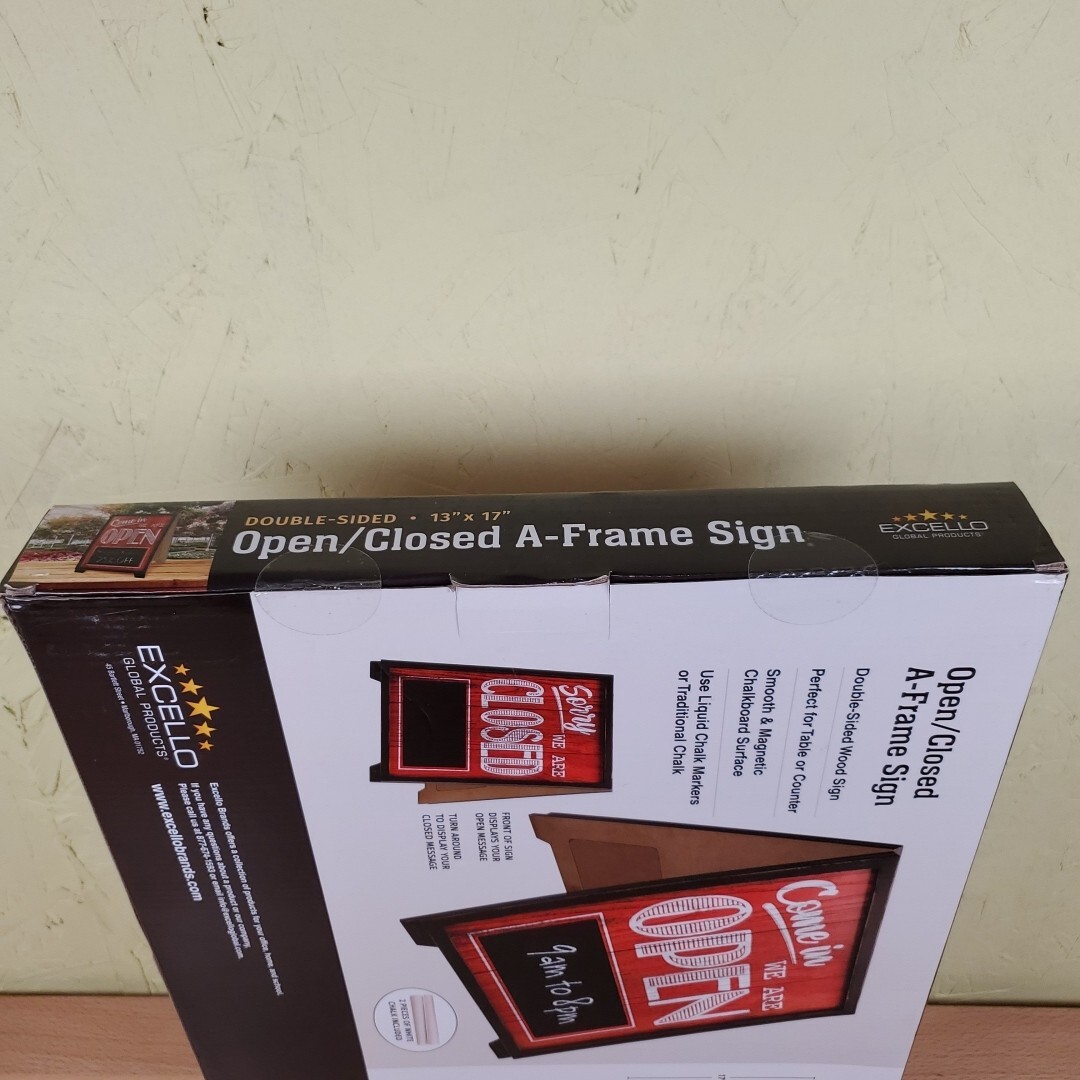 Excello Global Products A-Frame Open/Closed Sign w Chalkboard Rustic 13″ x 17″