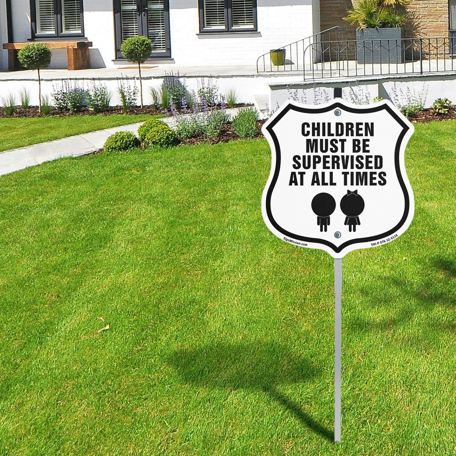 Children Must Be Supervised at All Times Shield Shaped Sign With Stake