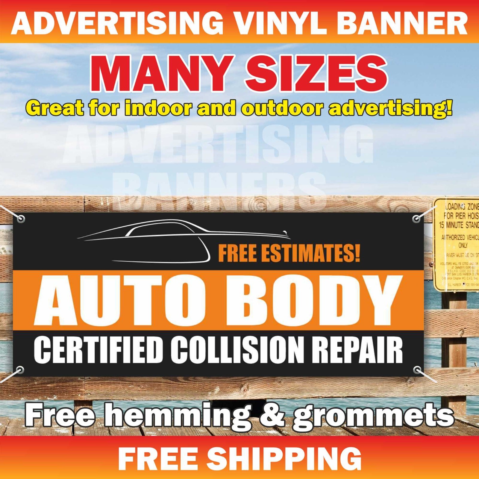 AUTO BODY FREE ESTIMATES Advertising Banner Vinyl Mesh Sign auto repair service