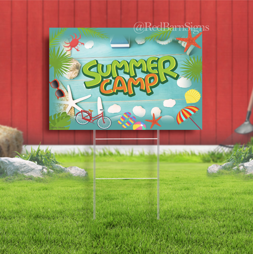 Summer Camp Indoor Outdoor Yard Sign with metal stakes