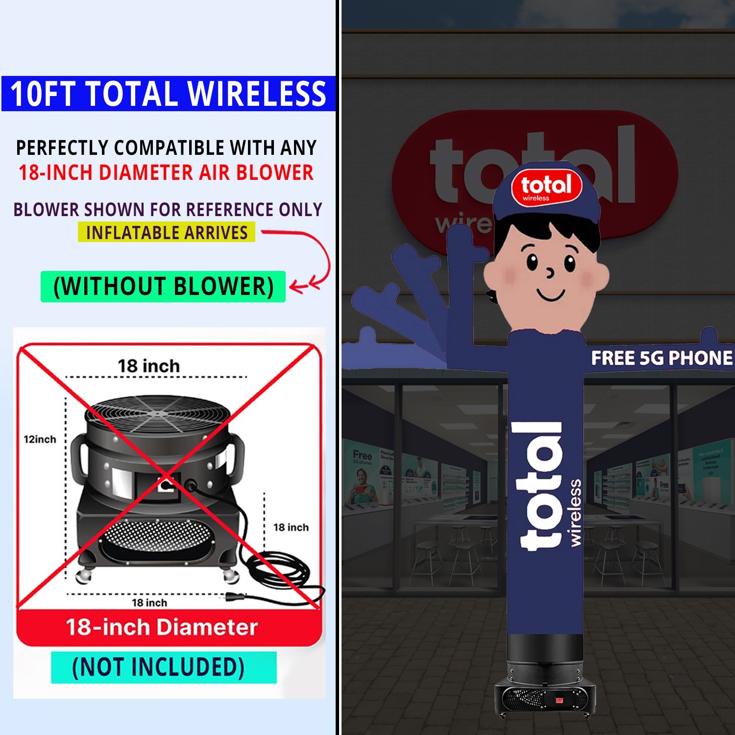 10ft Total Wireless Inflatable Waving Man Navy Blue {Without Blower}