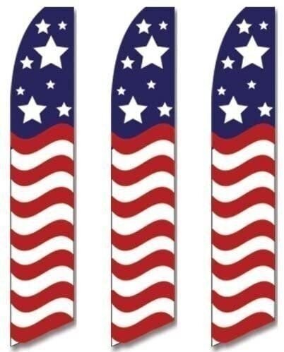 3 (three) Pack Tall Swooper Flags USA America American Stars Stripe Wave