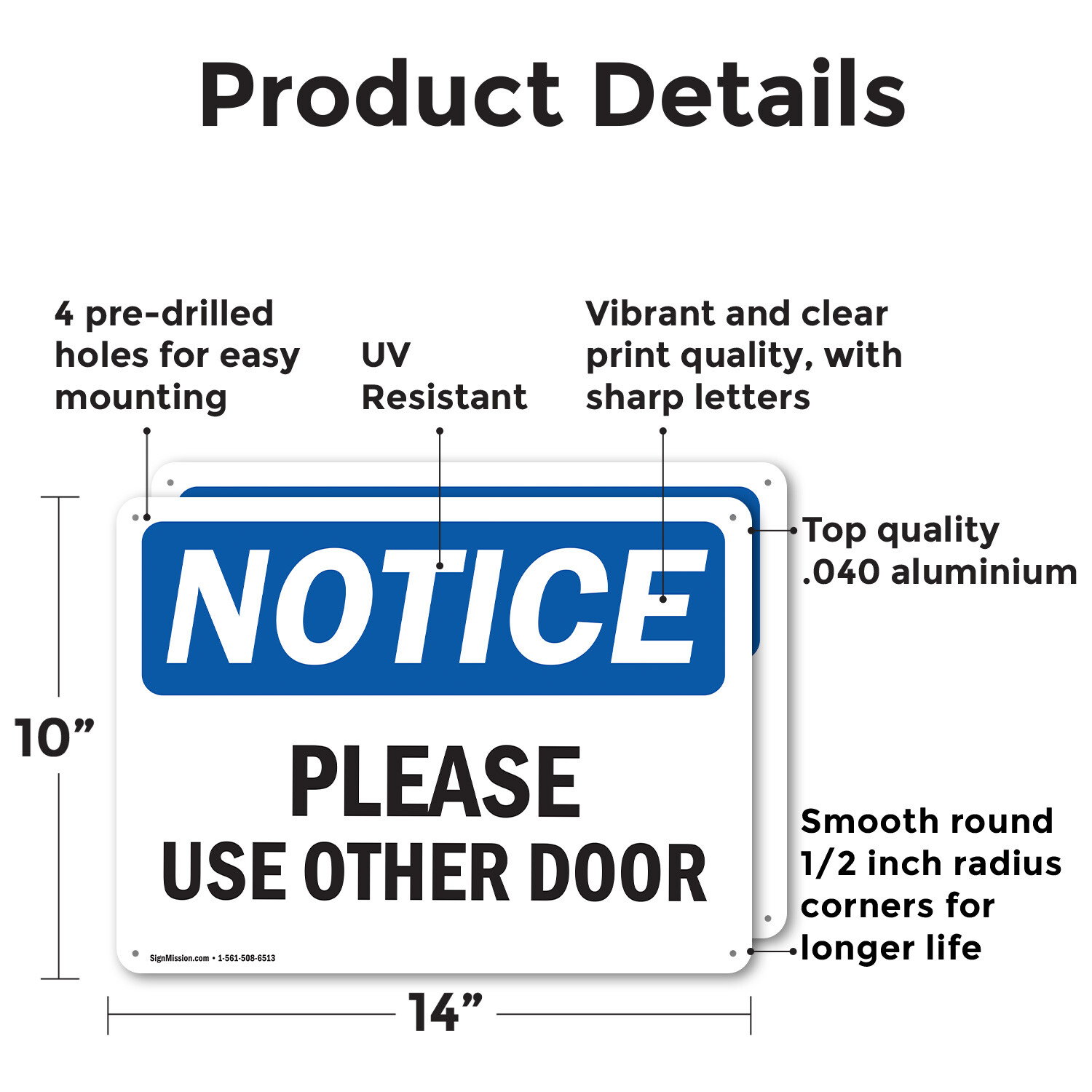 (2 Pack) Please Use Other Door OSHA Notice Sign Decal Metal Plastic