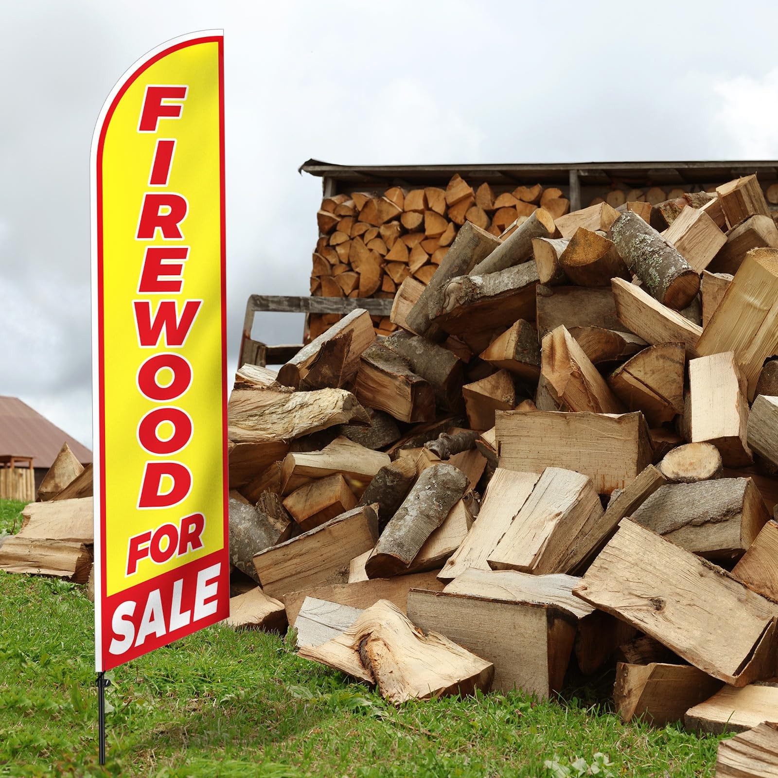 Firewood Feather Flag Only Windless Single-Sided Advertising Banner Yellow 12′
