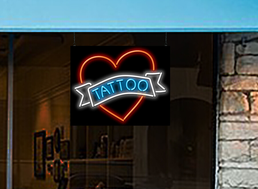 Tattoo Neon Sign – Large 30″ x 24″ – Real Neon Sign Attracts More Customers