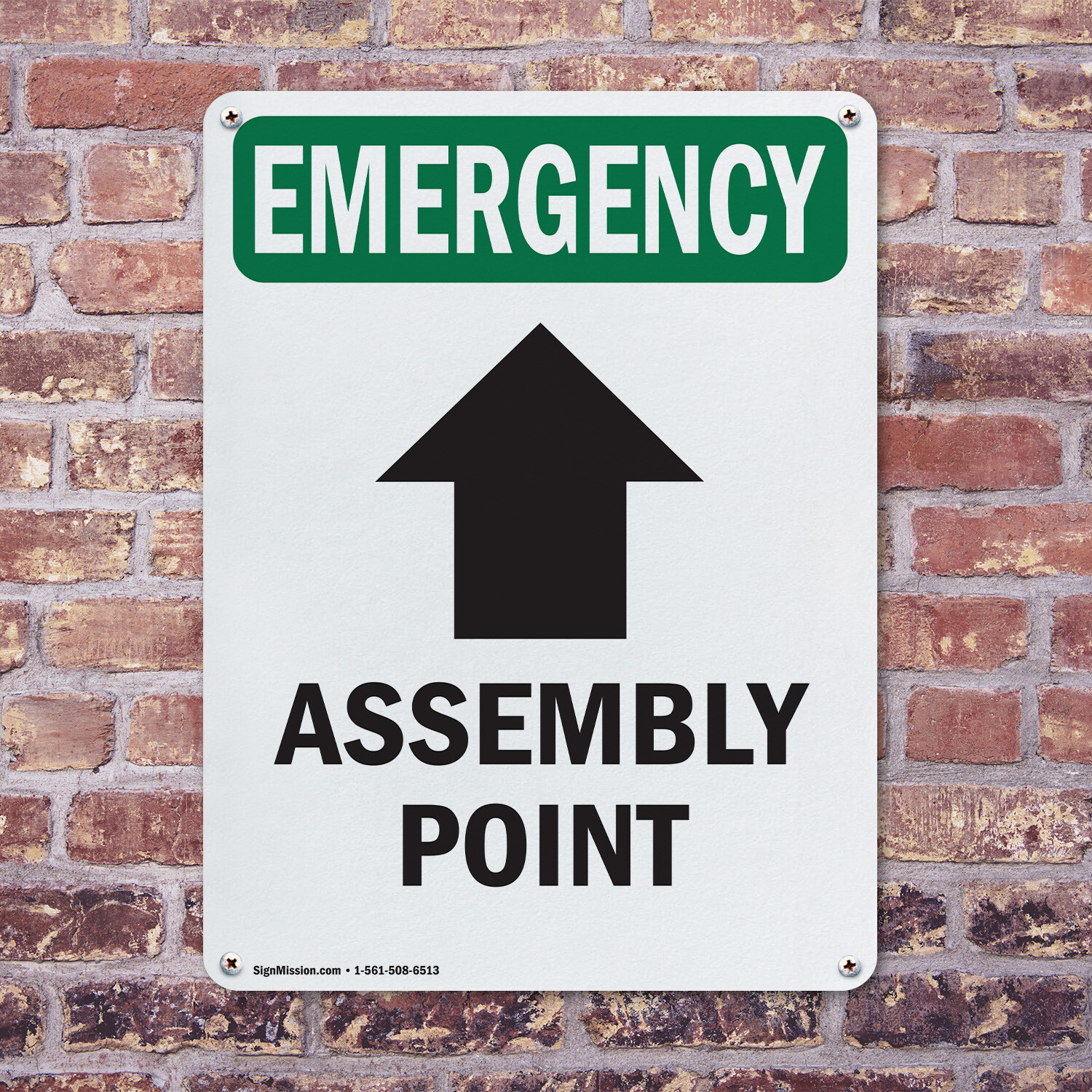 (2 Pack) Assembly Point [Up Arrow] With Symbol OSHA Emergency Sign Decal Metal