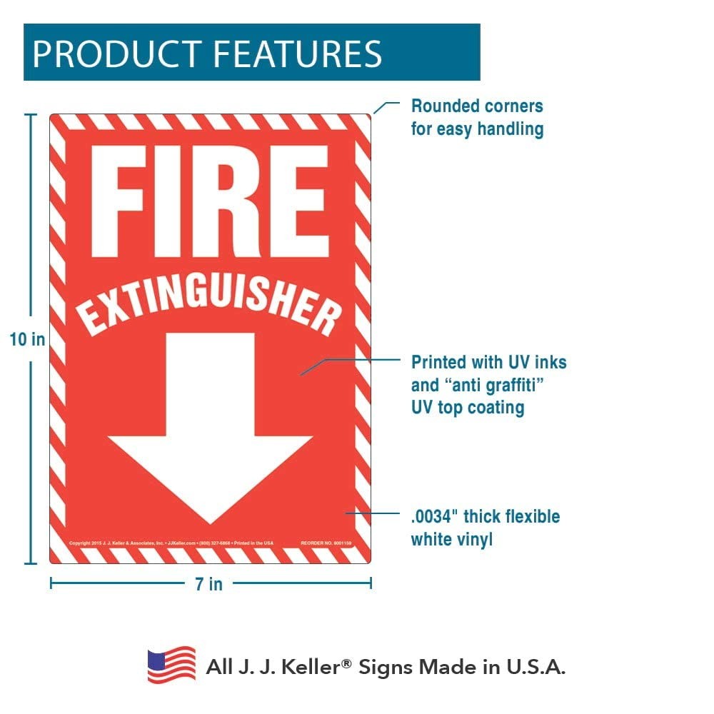 5 Pack Fire Extinguisher Sign 7×10 Inch Vinyl Self Adhesive Down Arrow