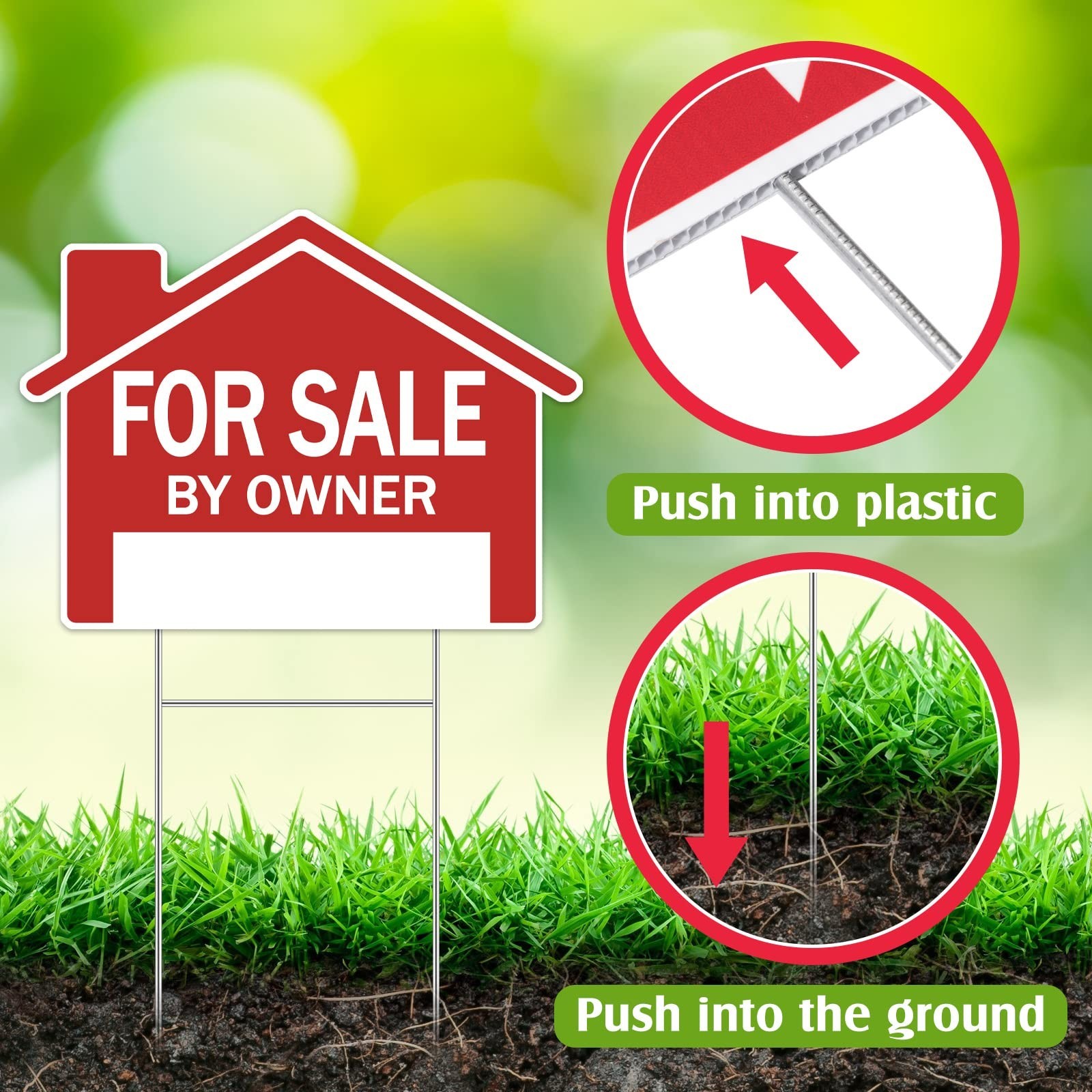 5 Pcs Double-Sided For Sale Yard Signs 18×14 with Metal H Stakes & Arrows