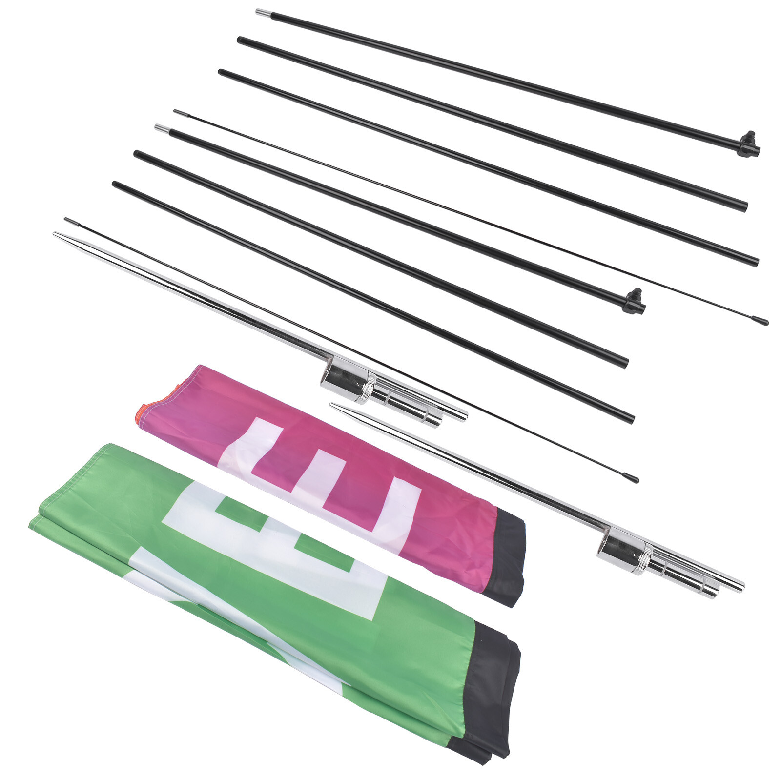 2/3/4 Banner Flags, Poles, Ground Stakes, Grand Opening Flag Banner Pole Kit