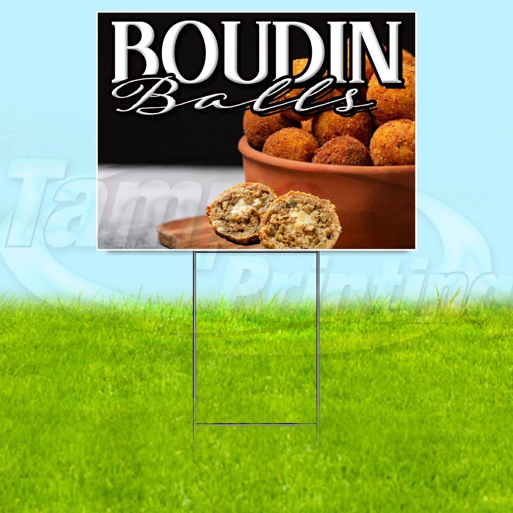 BOUDIN BALLS 18×24 Yard Sign Food Plastic Corrugated WITH STAKE USA YS07633