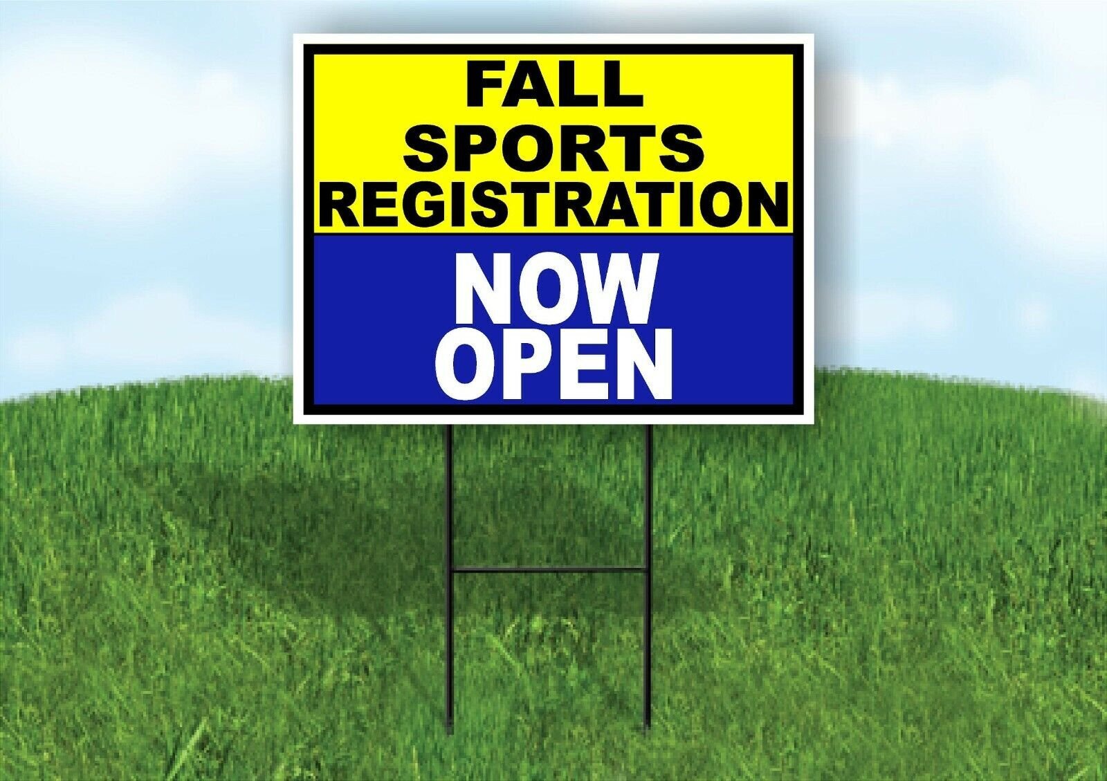 SPORTS REGISTRATION YELLOW BLUE FALL Yard Sign with Stand LAWN SIGN