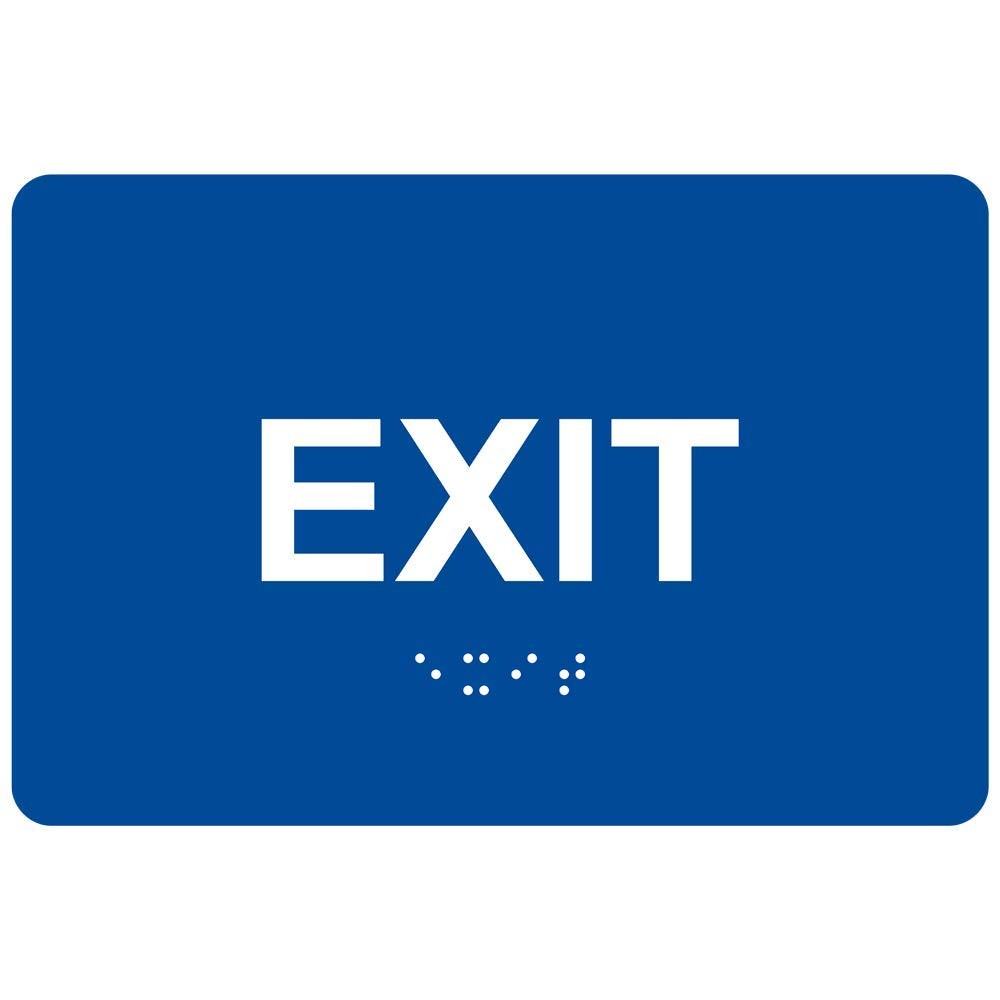 Exit Sign, ADA-Compliant Braille and Raised Letters, 6×4 inch White on Blue A…