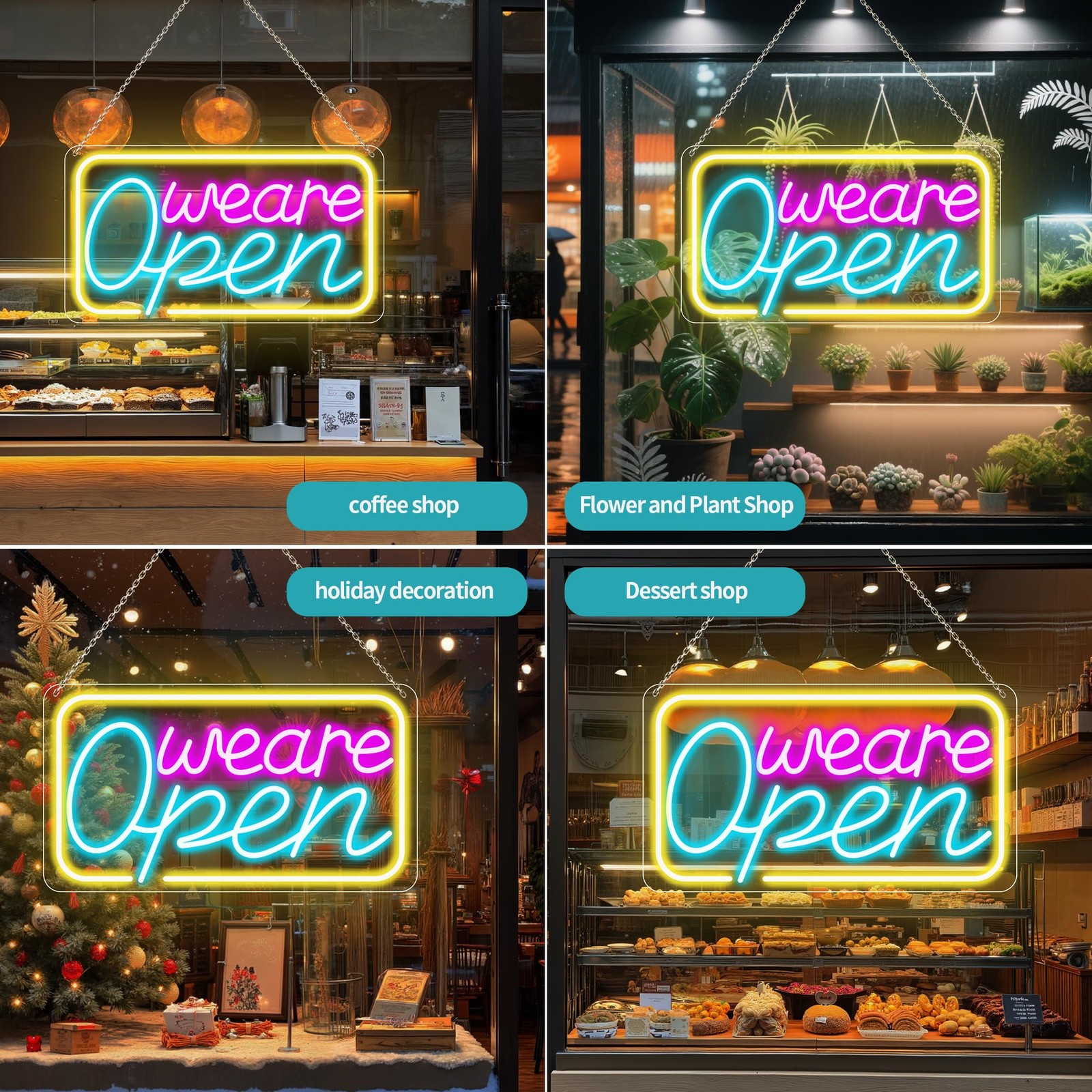 LED Neon Open Sign | 16.5″ x 9″ Dimmable | USB 16.5*9” Fuchsia&Blue&YelloW2