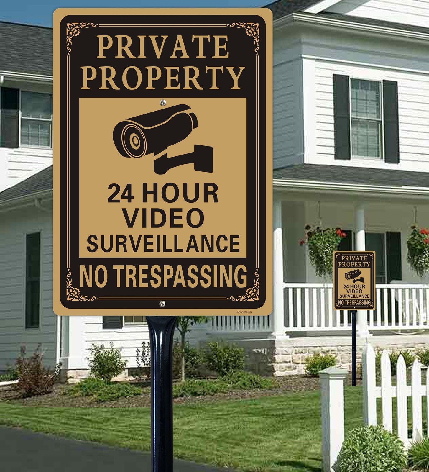 2 Pack Private Property No Trespassing Signs 14×10 Metal Stakes Aluminum