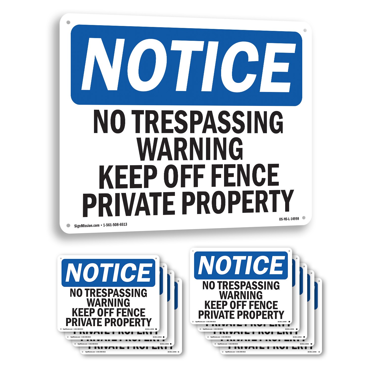 No Trespassing Warning Keep Off Fence Private OSHA Notice Sign, Decal 5/10 Pack
