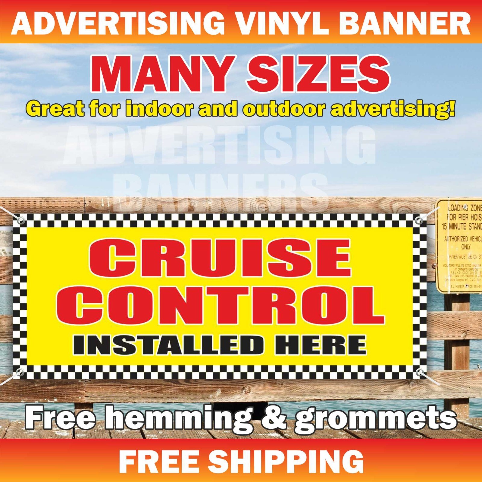 CRUISE CONTROL INSTALLED HERE Advertising Banner Vinyl Sign Mechanic Service