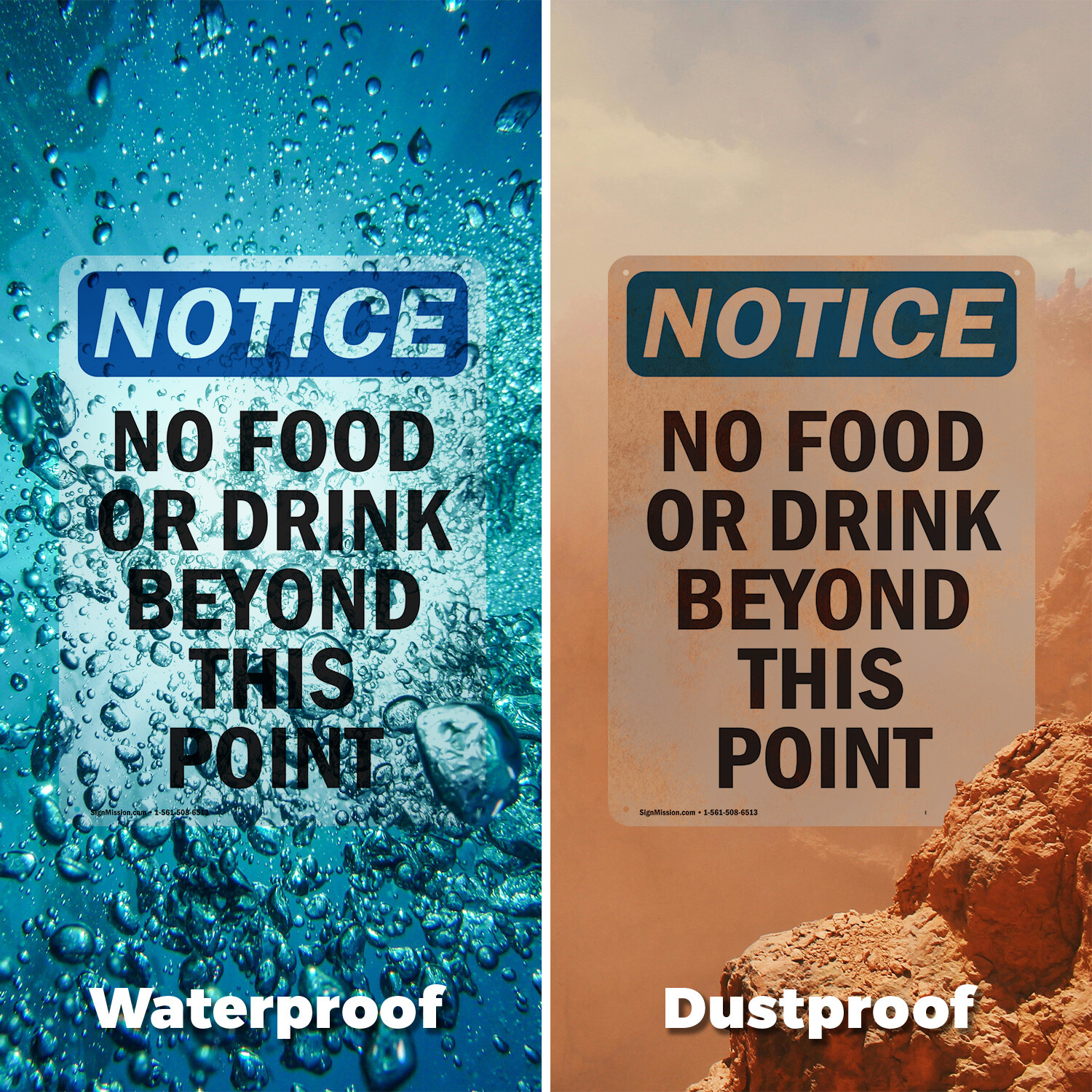 (2 Pack) No Food Or Drink Beyond This Point OSHA Notice Sign Decal Metal Plastic