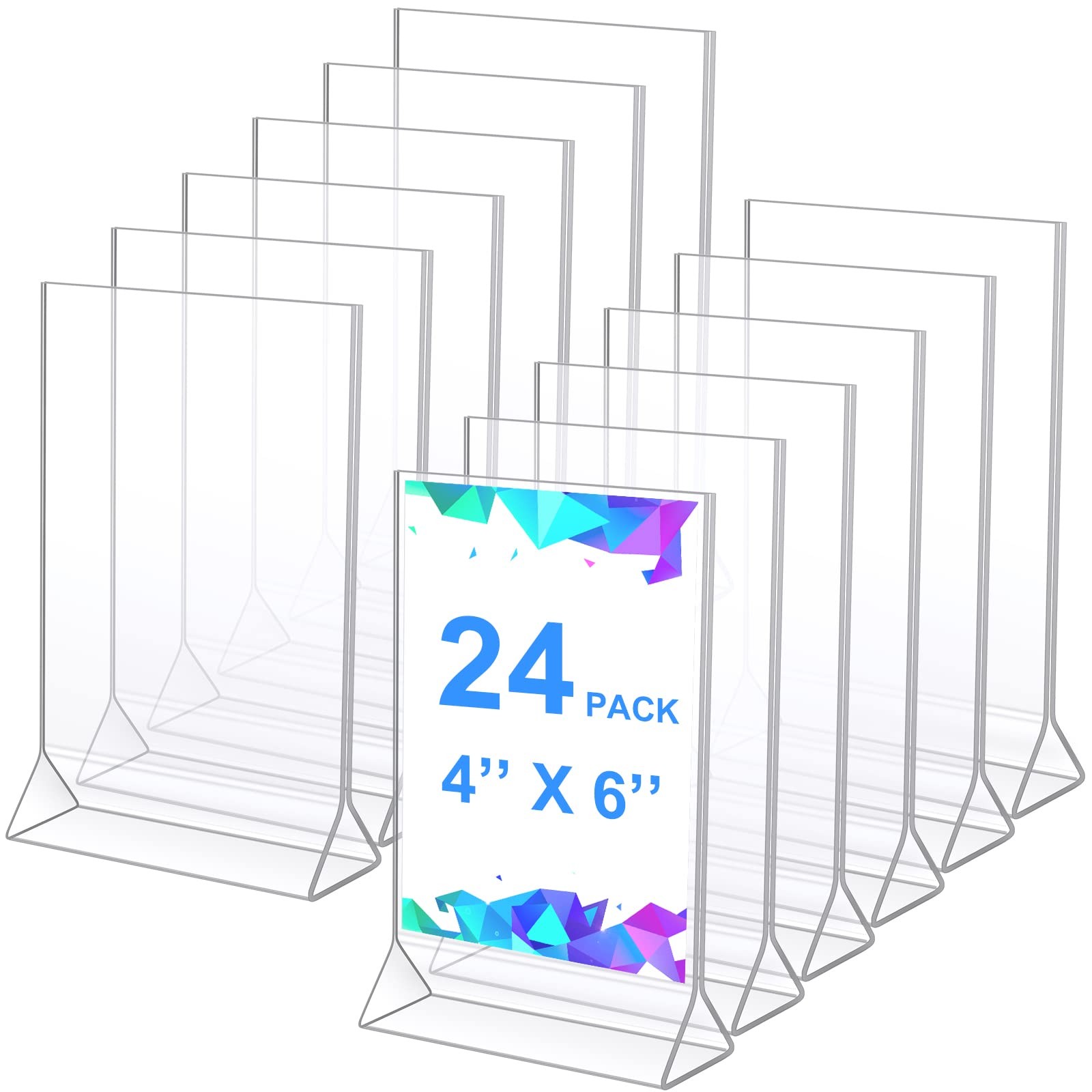 24 Pack Acrylic Sign Holder, Plastic Clear Table Display 4 x 6 Inches, clear