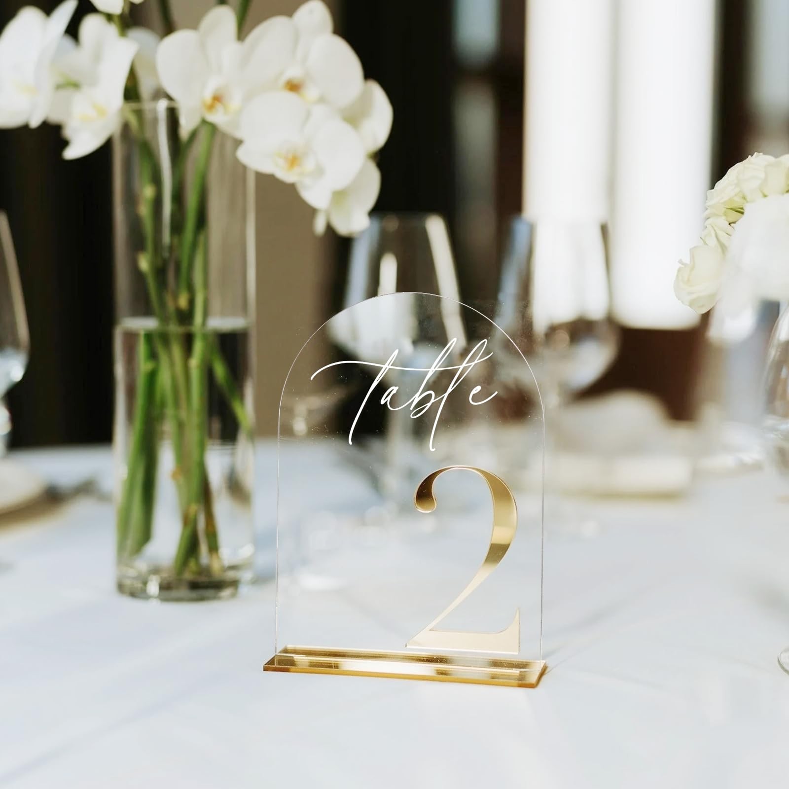 Clear Arch Wedding Table Numbers 110 With Stands 5×7 Inch Gold Mirror Acrylic