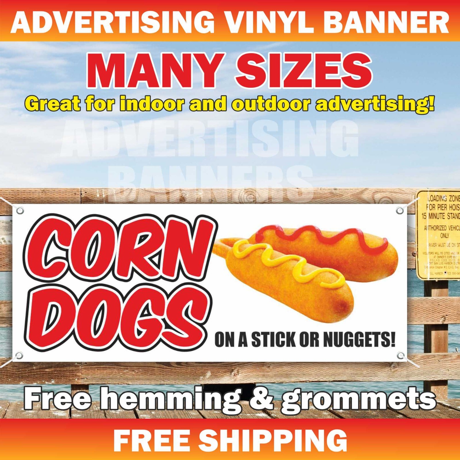 CORN DOGS ON A STICK OR NUGGETS Advertising Banner Vinyl Mesh Sign Jumbo Food