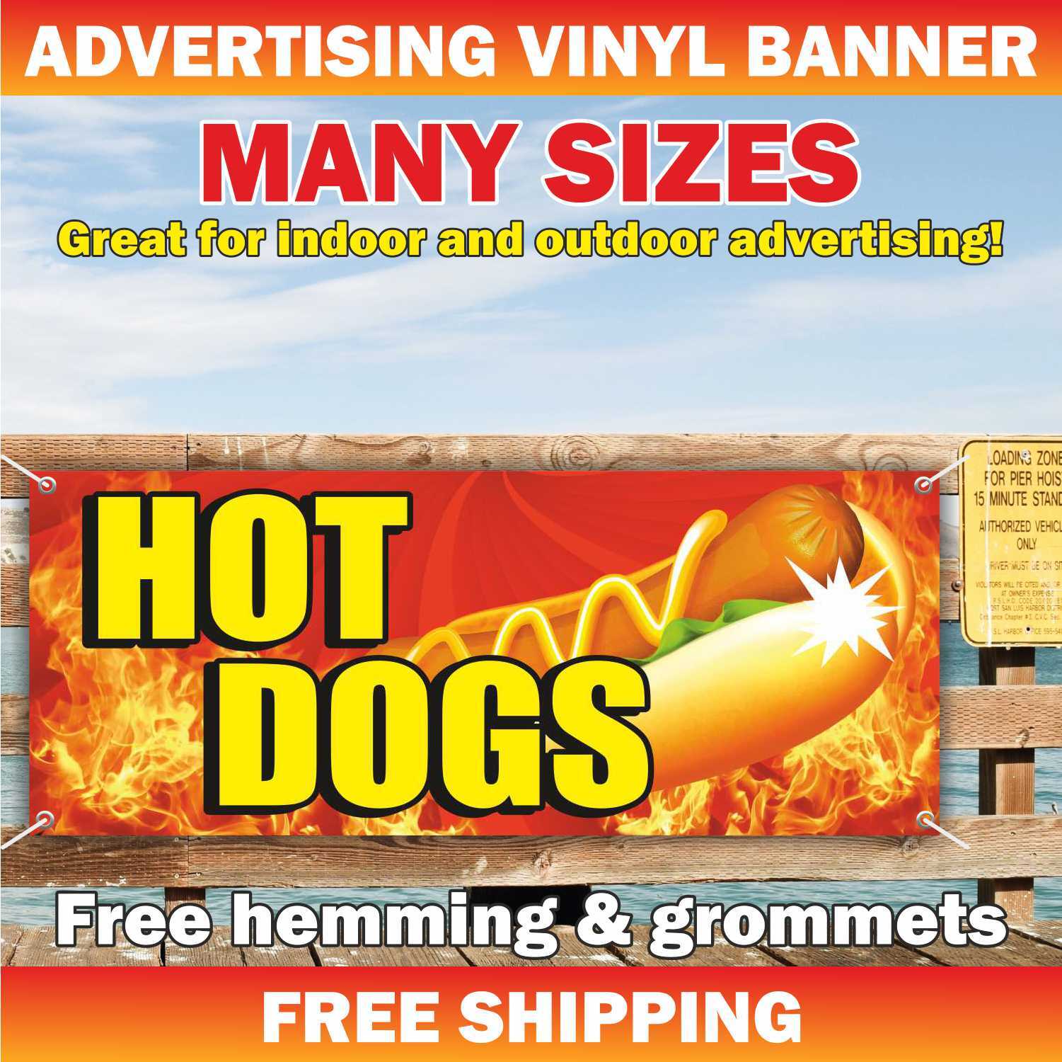 HOT DOGS Advertising Banner Vinyl Mesh Sign coffee hot sausage chili ketchup bar