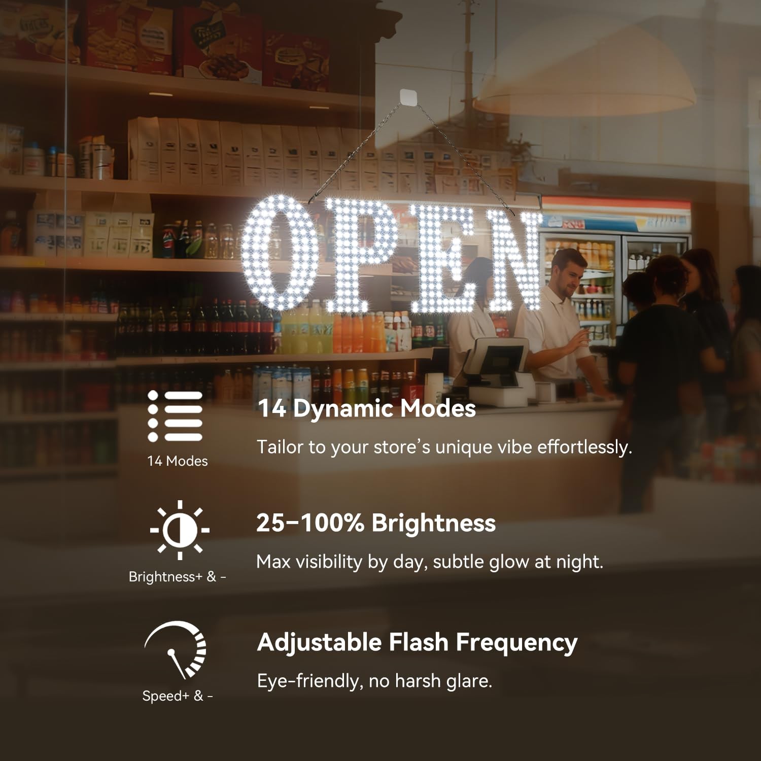 30” x 10″ LED Open Sign for Business with Remote Control, Ultra Bright White…