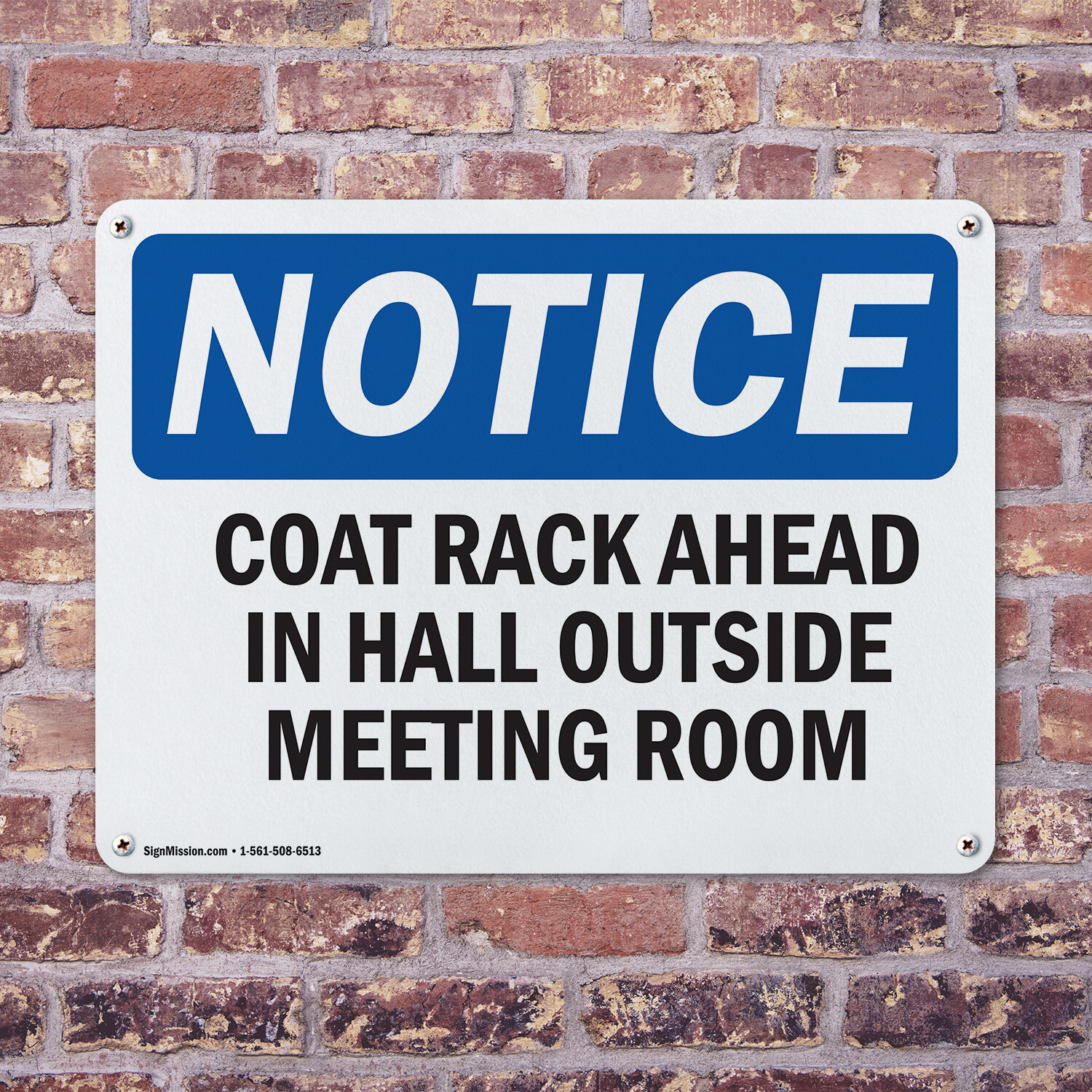 (2 Pack) Coat Rack Ahead In Hall Outside Meeting Room OSHA Notice Sign Decal